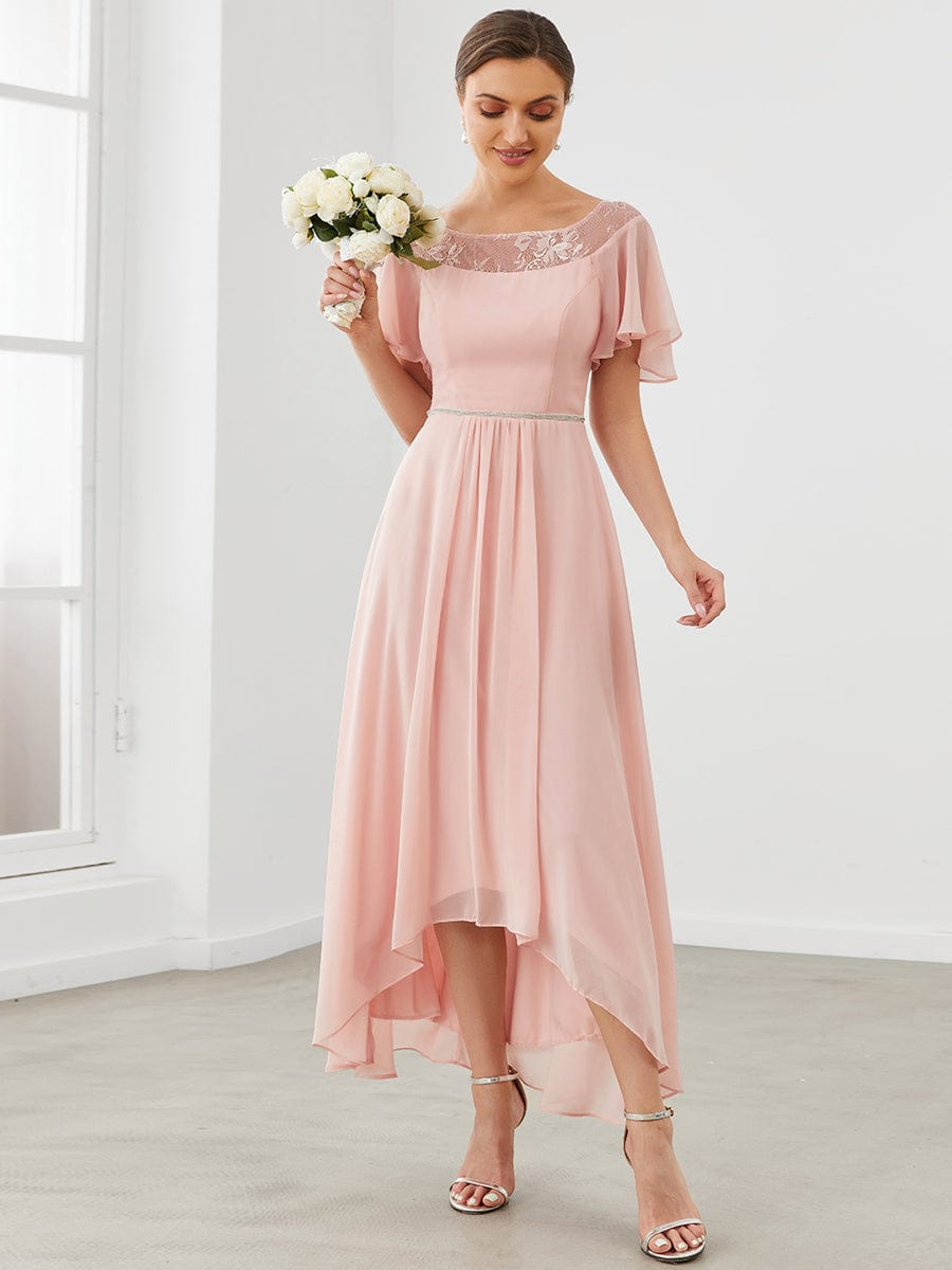 Weitese Chiffon Ruffle Sleeves Asymmetrical Hem Mother of the Bride Dress