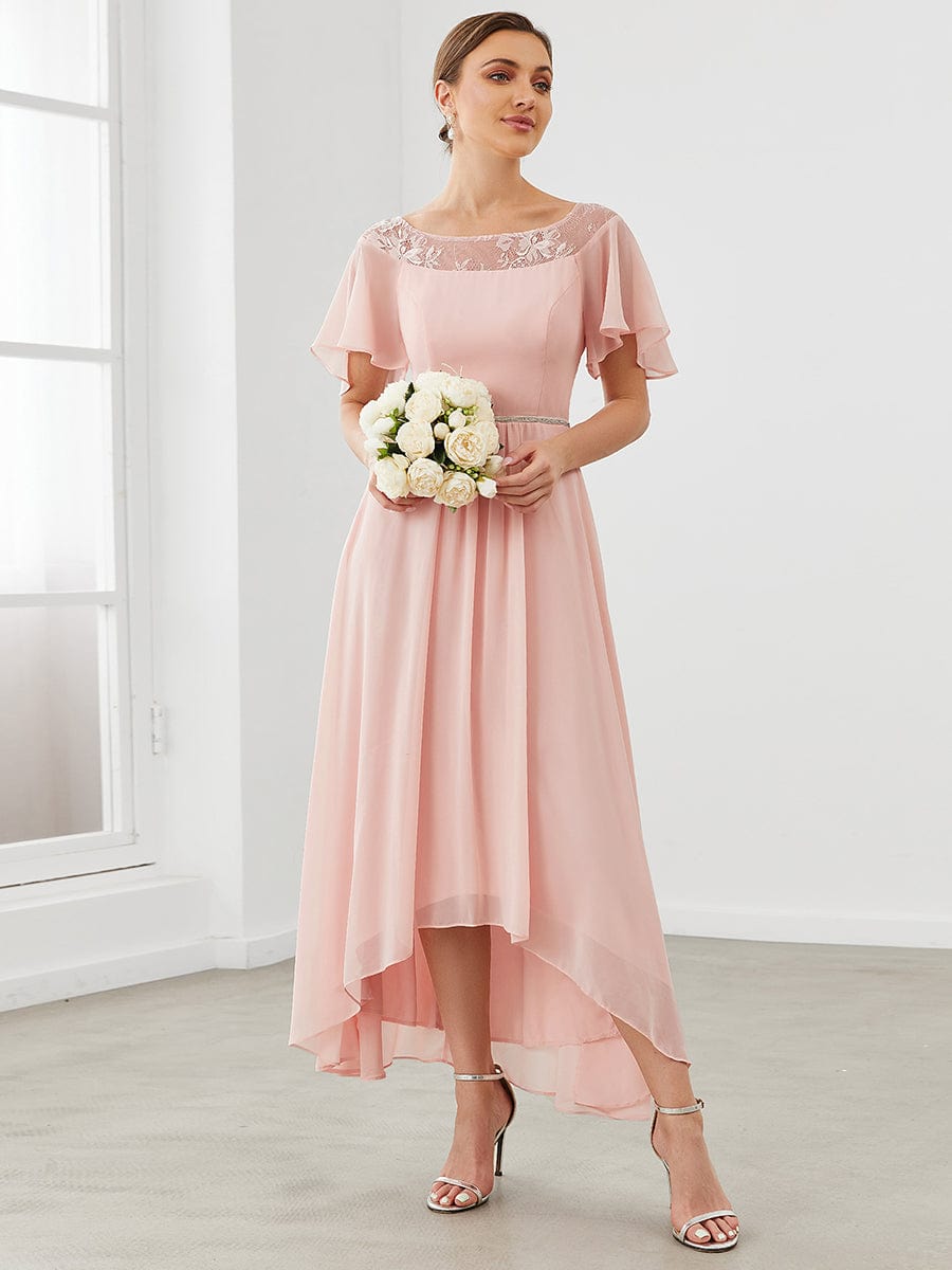 Weitese Chiffon Ruffle Sleeves Asymmetrical Hem Mother of the Bride Dress