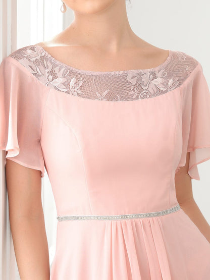 Weitese Chiffon Ruffle Sleeves Asymmetrical Hem Mother of the Bride Dress