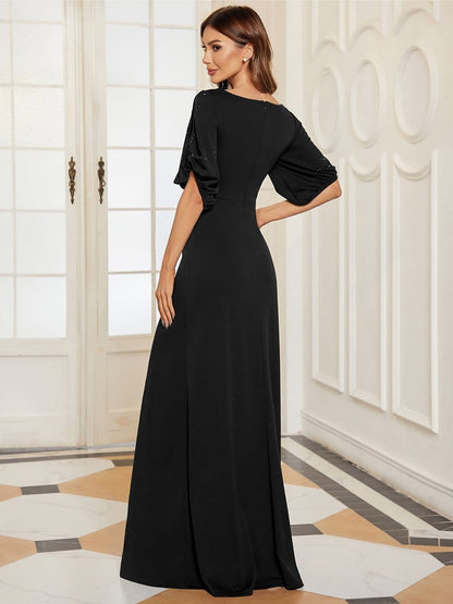 Weitese Trendy Round Neck Bodycon Wedding Guest Dress with Sleeves