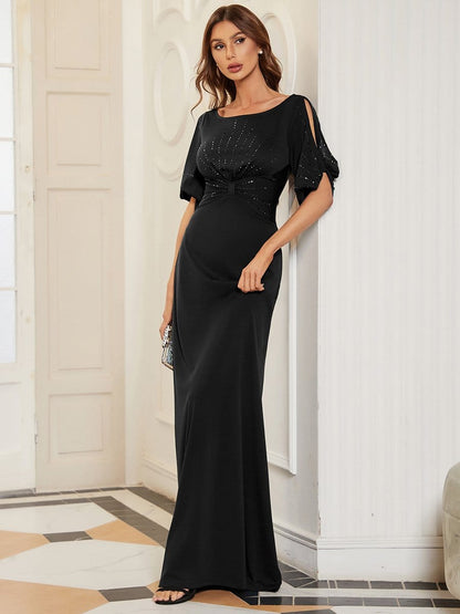 Weitese Trendy Round Neck Bodycon Wedding Guest Dress with Sleeves