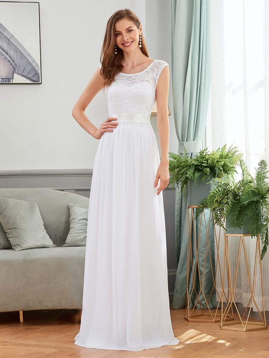 Weitese Classic Round Neck V Back Lace Bodice Bridesmaid Dress