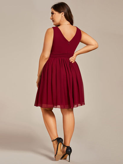 Weitese Plus Size Chiffon Sleeveless V Neck Short Bridesmaid Dress