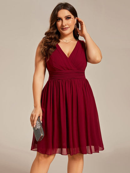 Weitese Plus Size Chiffon Sleeveless V Neck Short Bridesmaid Dress