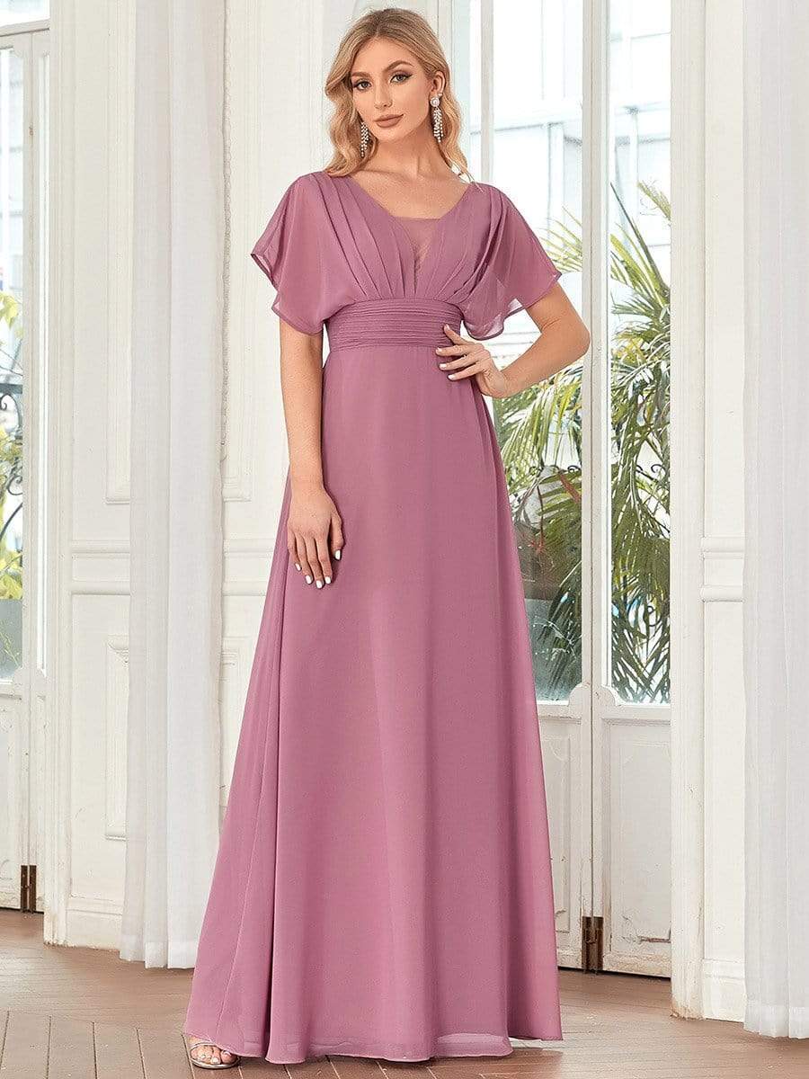 Weitese Women's A-Line Empire Waist Maxi Chiffon Evening Dress