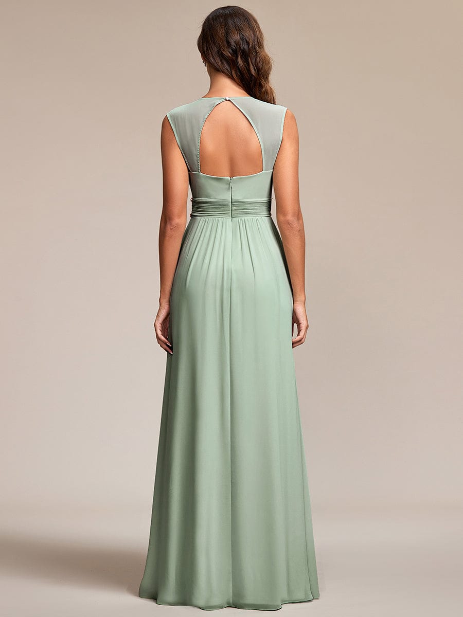 Weitese V-Neck Sleeveless Beaded Belt Chiffon A-Line Evening Dress