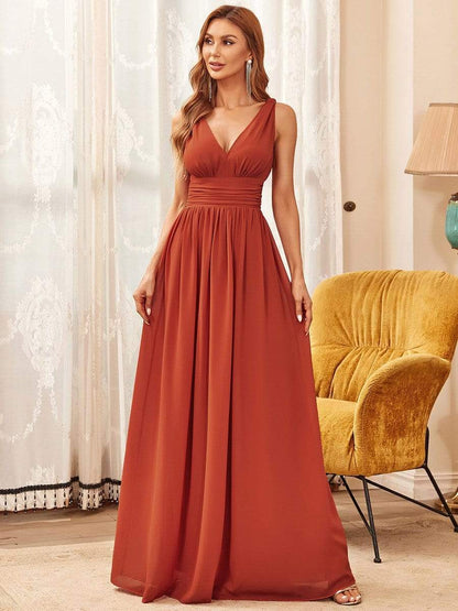 Weitese Elegant Sleeveless V-Neck Semi-Formal Chiffon Maxi Dress