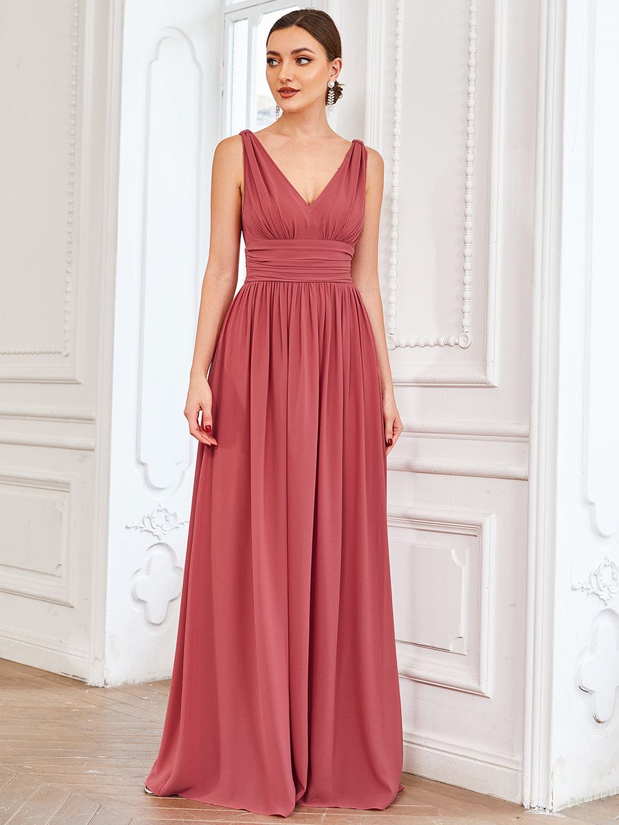 Weitese Elegant Sleeveless V-Neck Semi-Formal Chiffon Maxi Dress