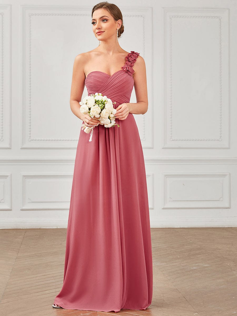 Weitese Sweet Pleated Bodice One Shoulder Chiffon Bridesmaid Dress