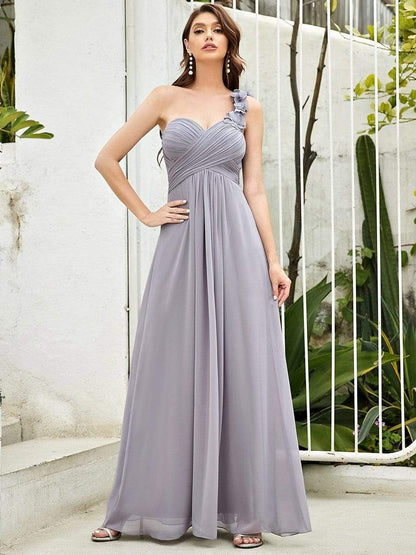 Weitese Chiffon One Shoulder Maxi Long Bridesmaid Dresses for Women