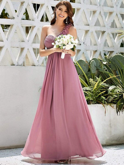 Weitese Chiffon One Shoulder Maxi Long Bridesmaid Dresses for Women