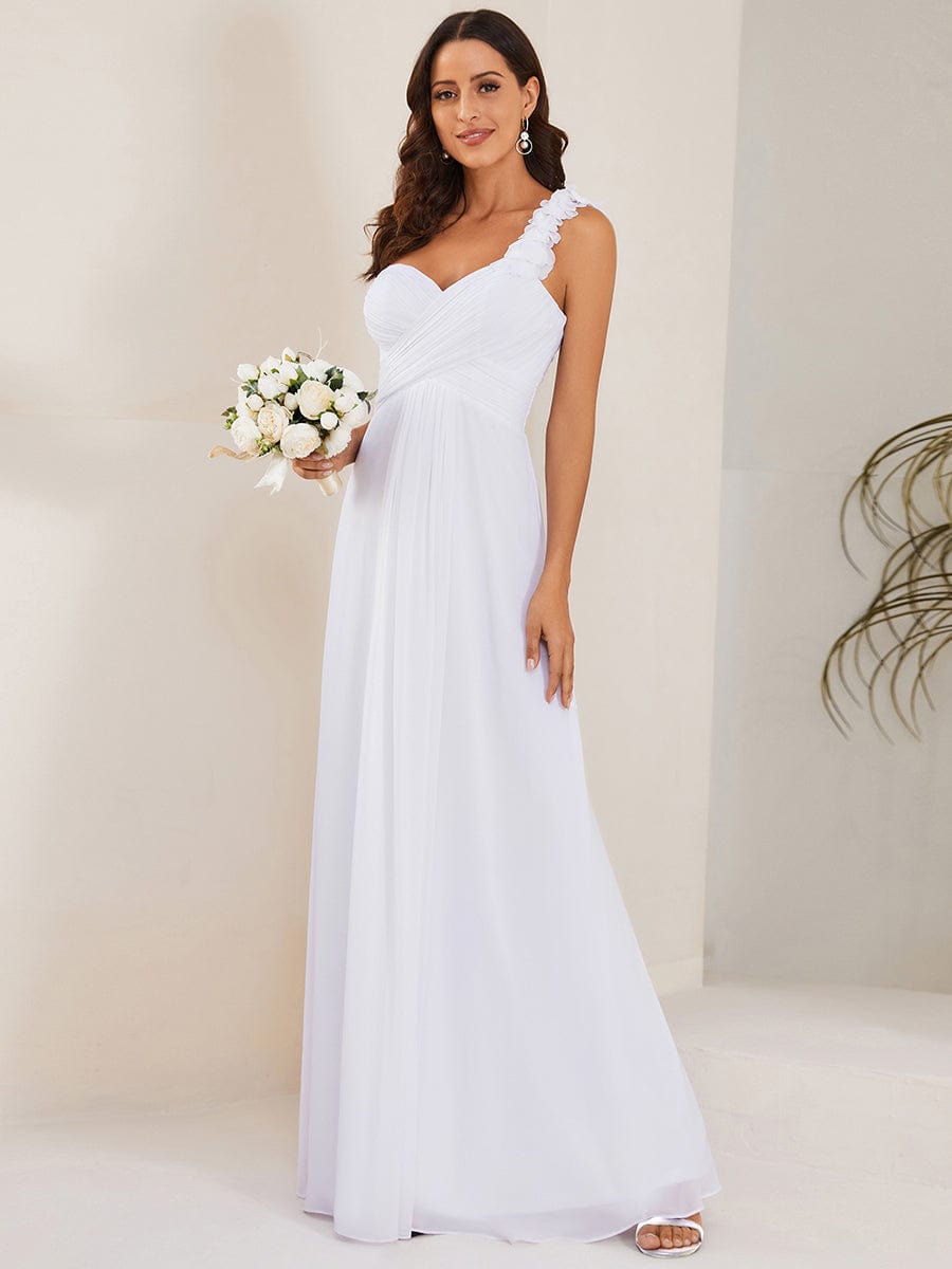 Weitese Sweet Pleated Bodice One Shoulder Chiffon Bridesmaid Dress