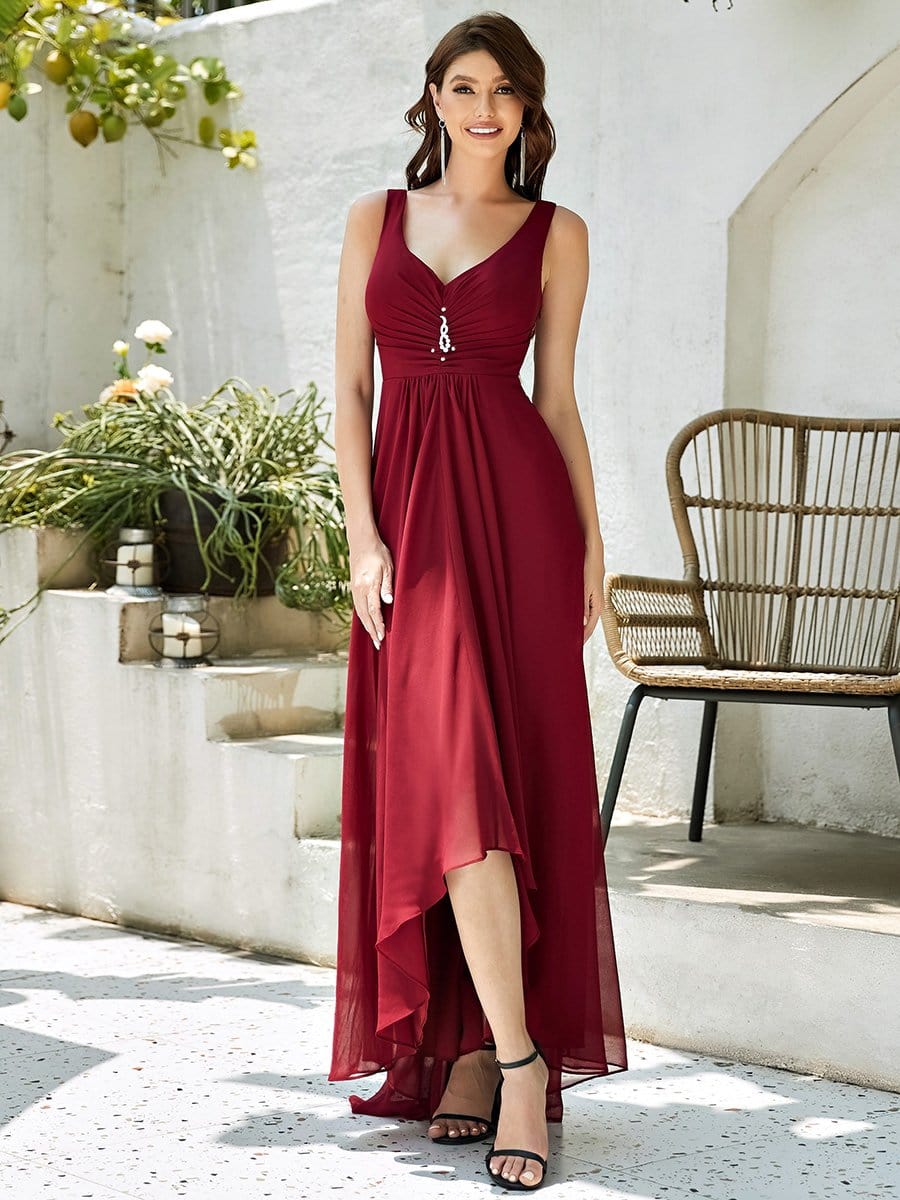 Weitese V-Neck High-Low Chiffon Evening Party Dress