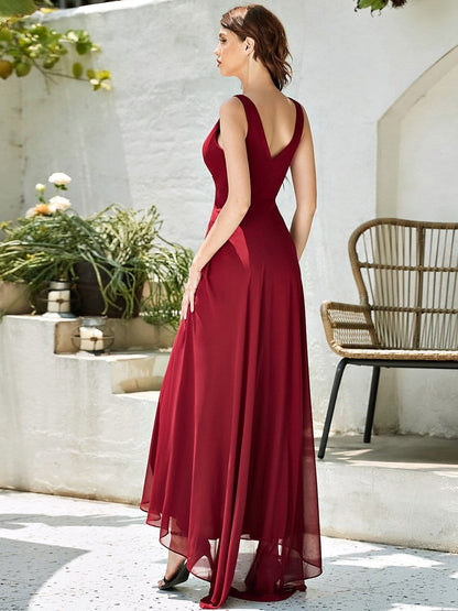 Weitese V-Neck High-Low Chiffon Evening Party Dress