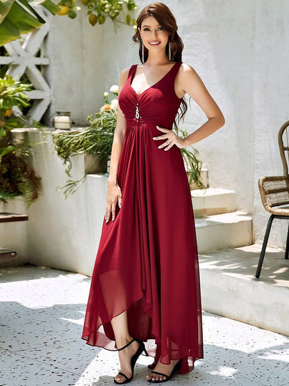 Weitese V-Neck High-Low Chiffon Evening Party Dress