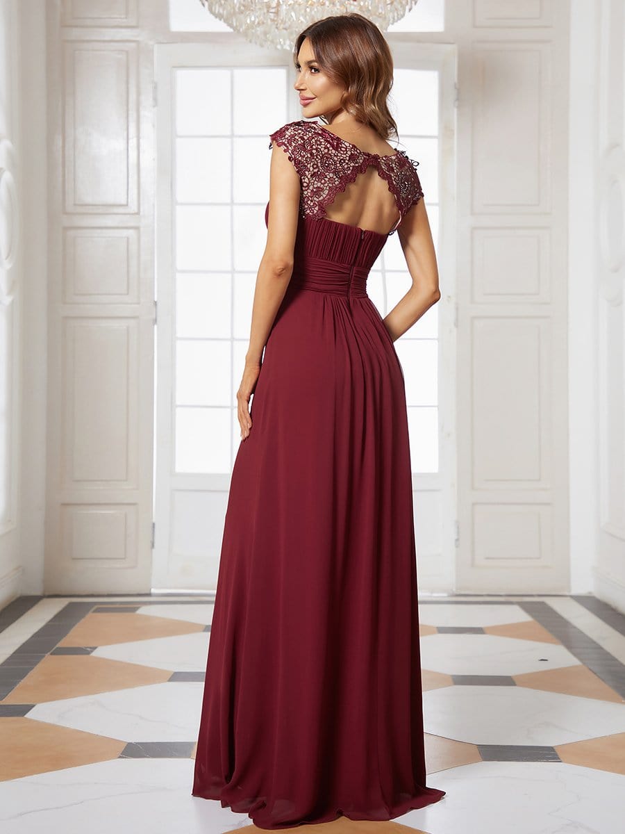 Weitese Elegant Lace Cap Sleeve Maxi Long Chiffon Bridesmaid Dress