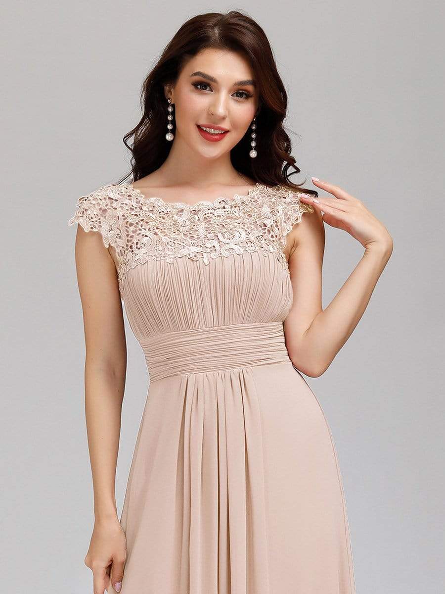 Weitese Elegant Maxi Long Lace Bridesmaid Dress with Cap Sleeve