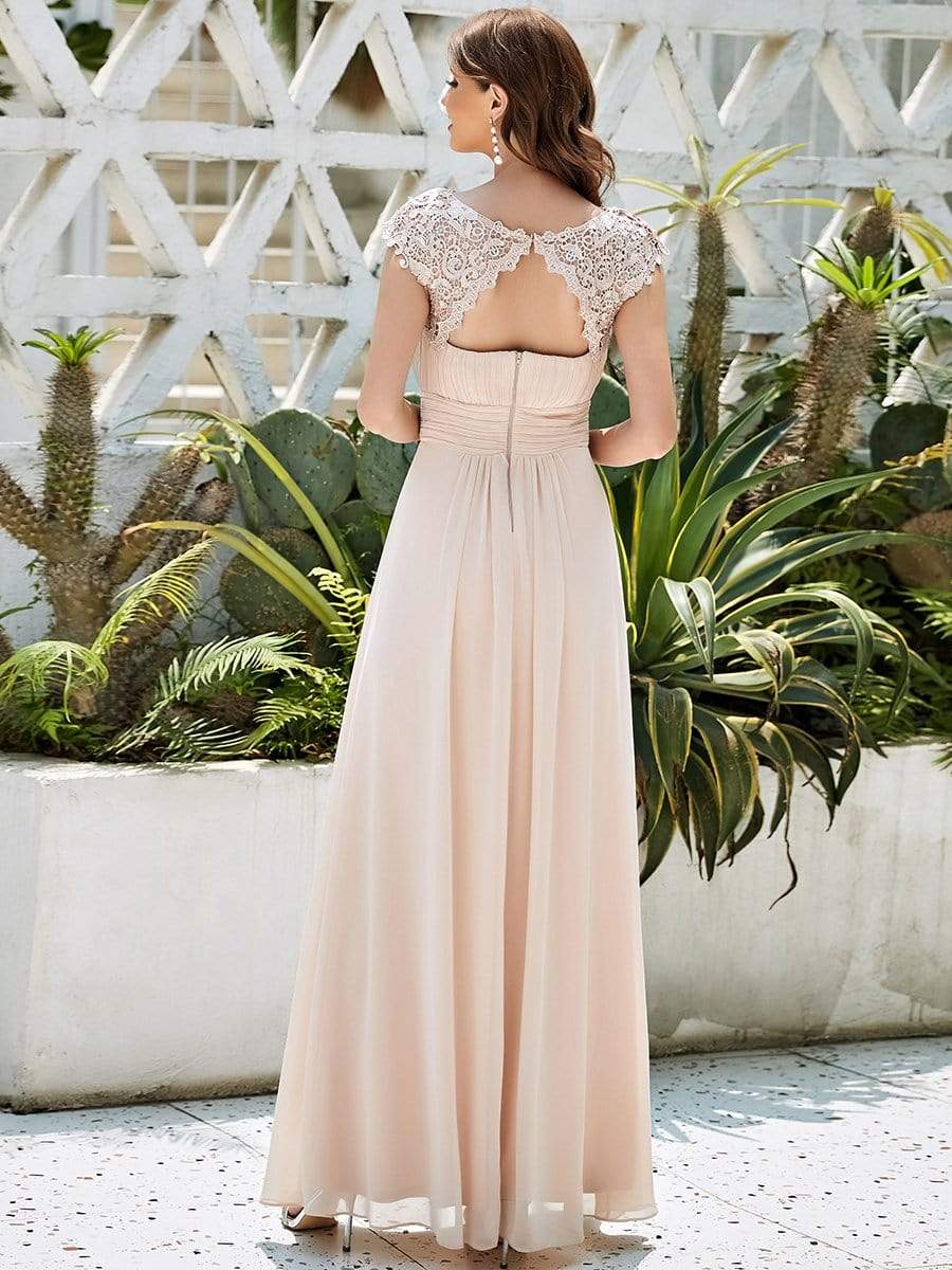 Weitese Elegant Maxi Long Lace Bridesmaid Dress with Cap Sleeve