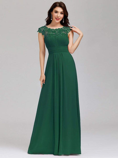 Weitese Elegant Lace Cap Sleeve Maxi Long Chiffon Bridesmaid Dress