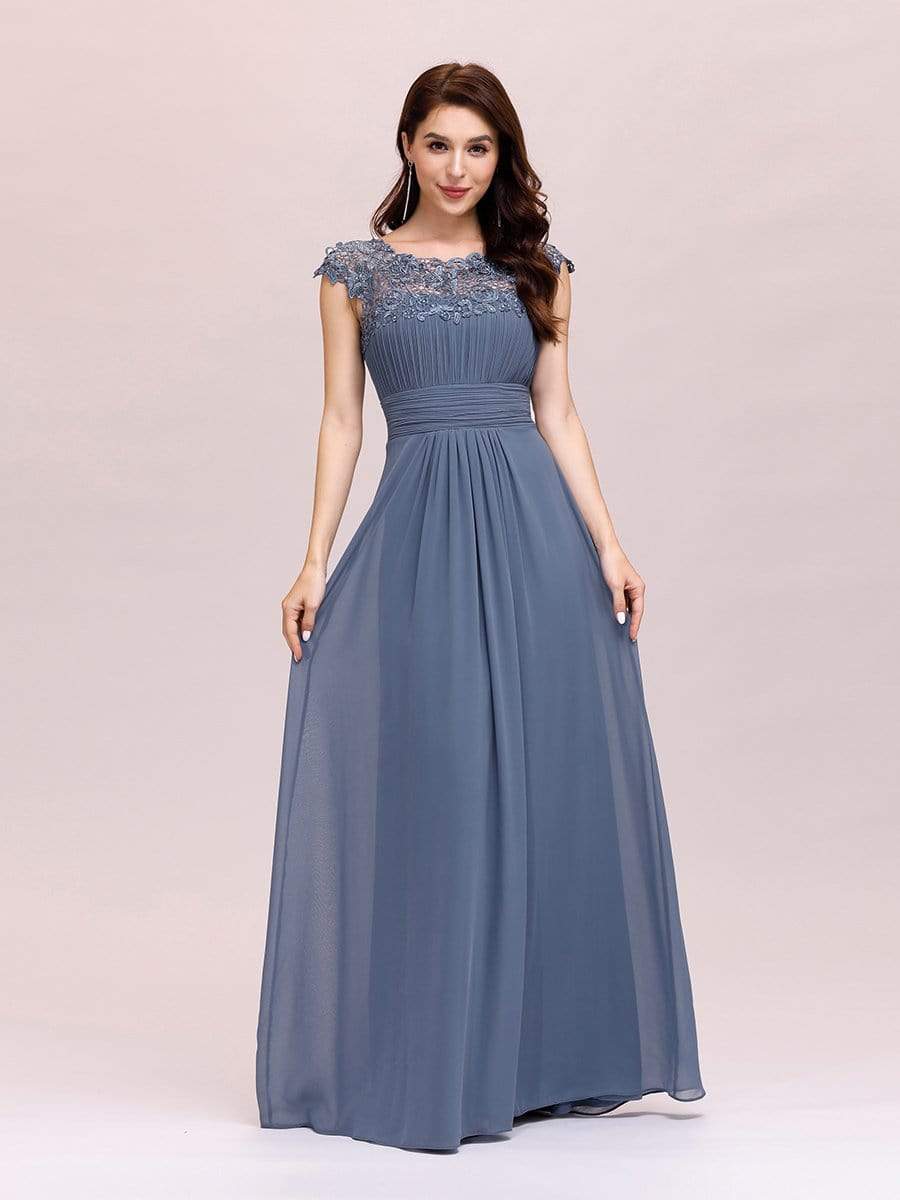 Weitese Elegant Maxi Long Lace Bridesmaid Dress with Cap Sleeve