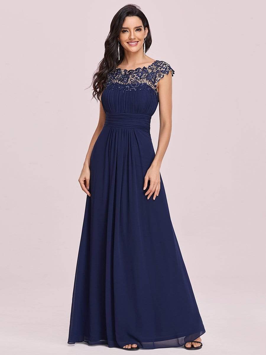 Weitese Elegant Maxi Long Lace Bridesmaid Dress with Cap Sleeve