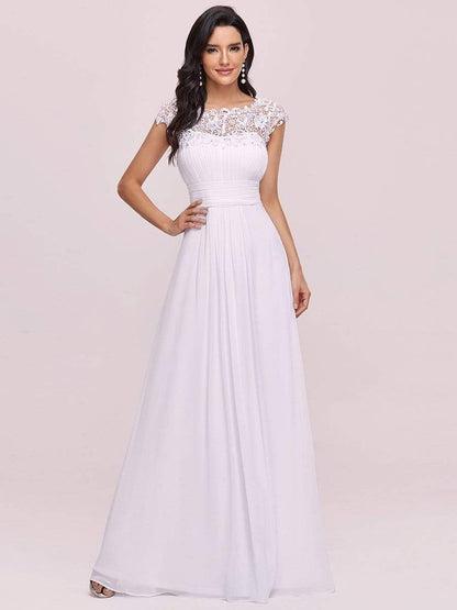 Weitese Elegant Maxi Long Lace Bridesmaid Dress with Cap Sleeve