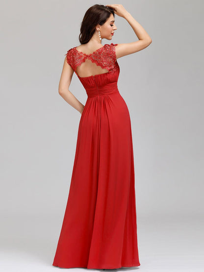 Weitese Elegant Floor-Length Lace Cap Sleeve Bridesmaid Dress