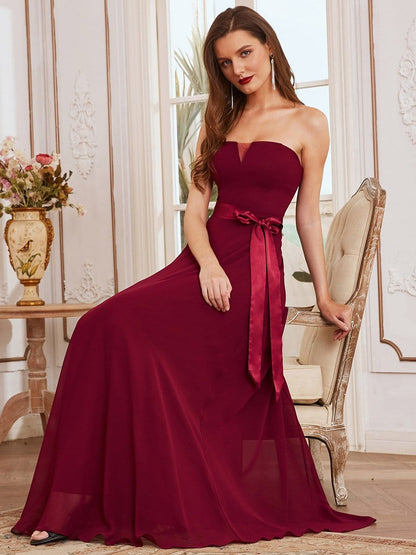 Weitese Romantic Strapless Knotted Waistband Long Bridesmaid Dress