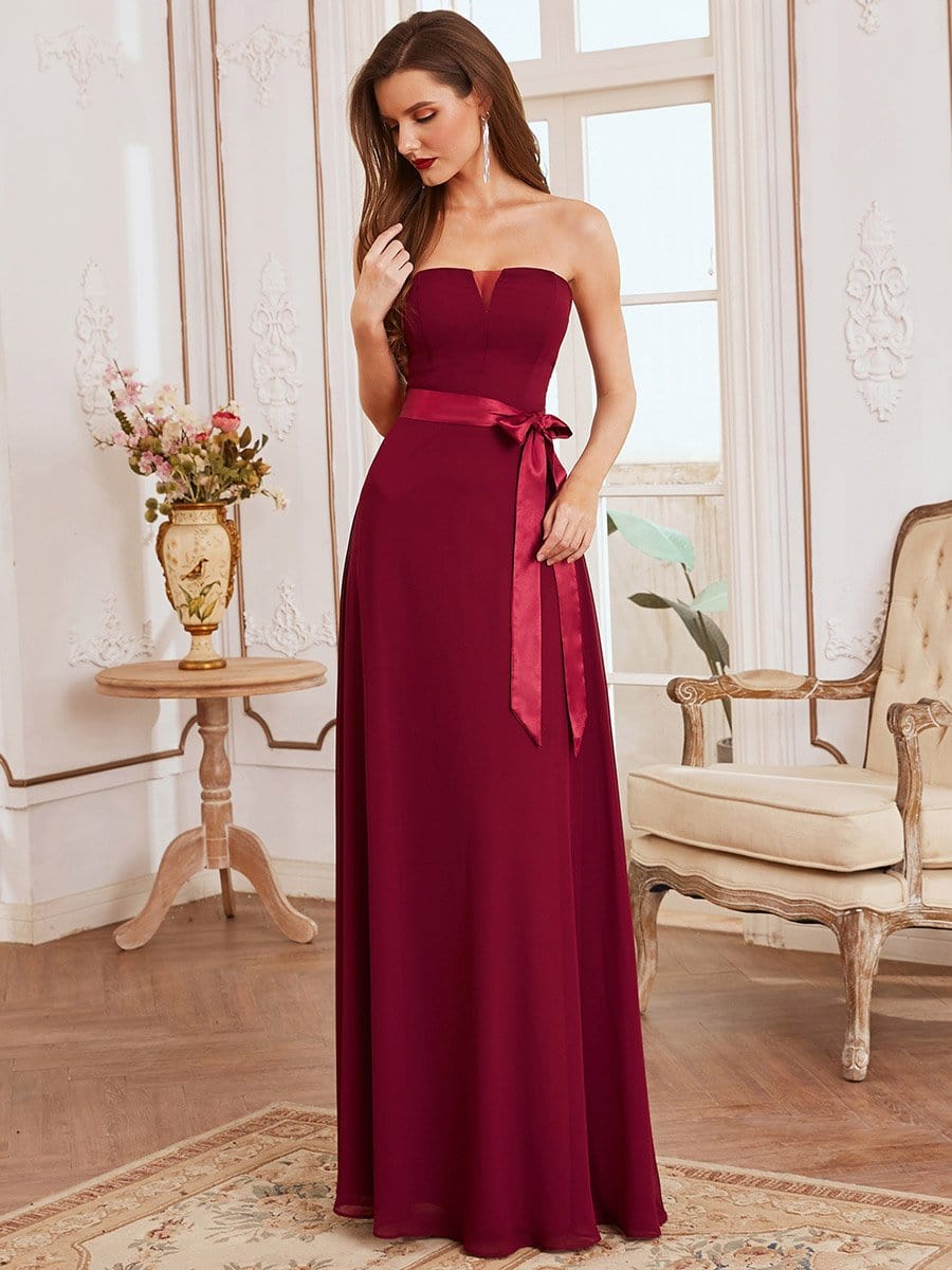 Weitese Romantic Strapless Knotted Waistband Long Bridesmaid Dress