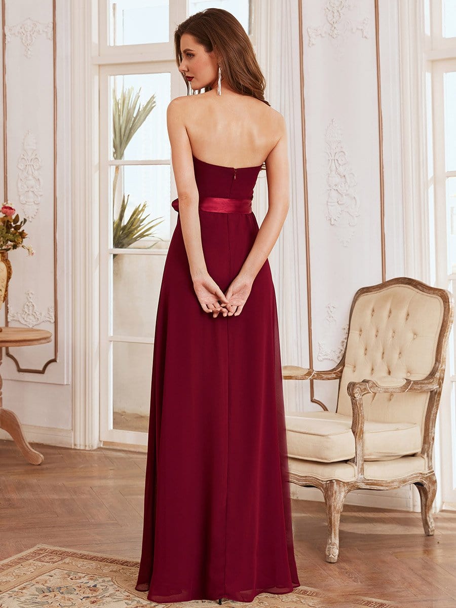 Weitese Romantic Strapless Knotted Waistband Long Bridesmaid Dress