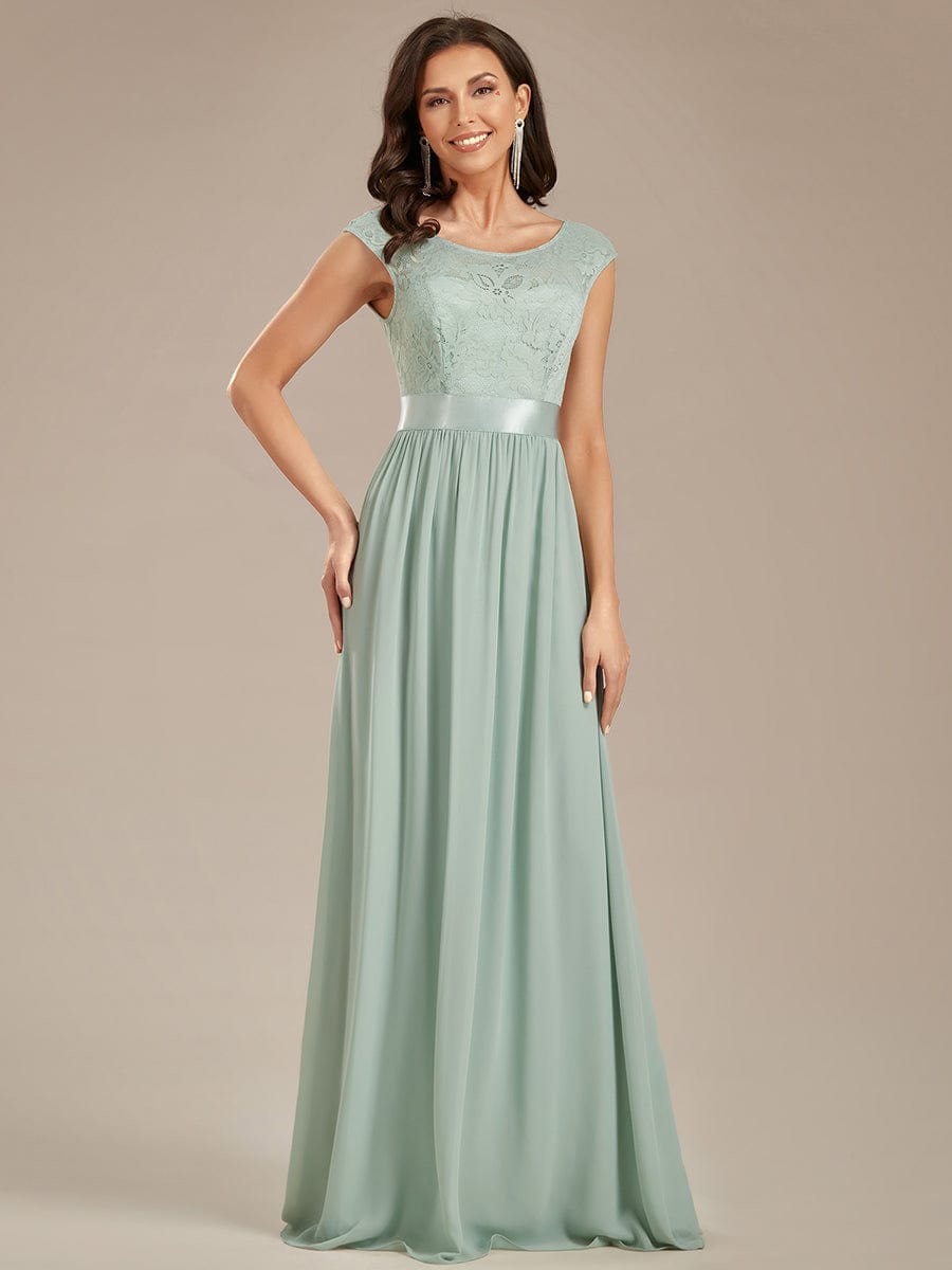 Weitese Classic Round Neck Backless Lace Bodice Bridesmaid Dress