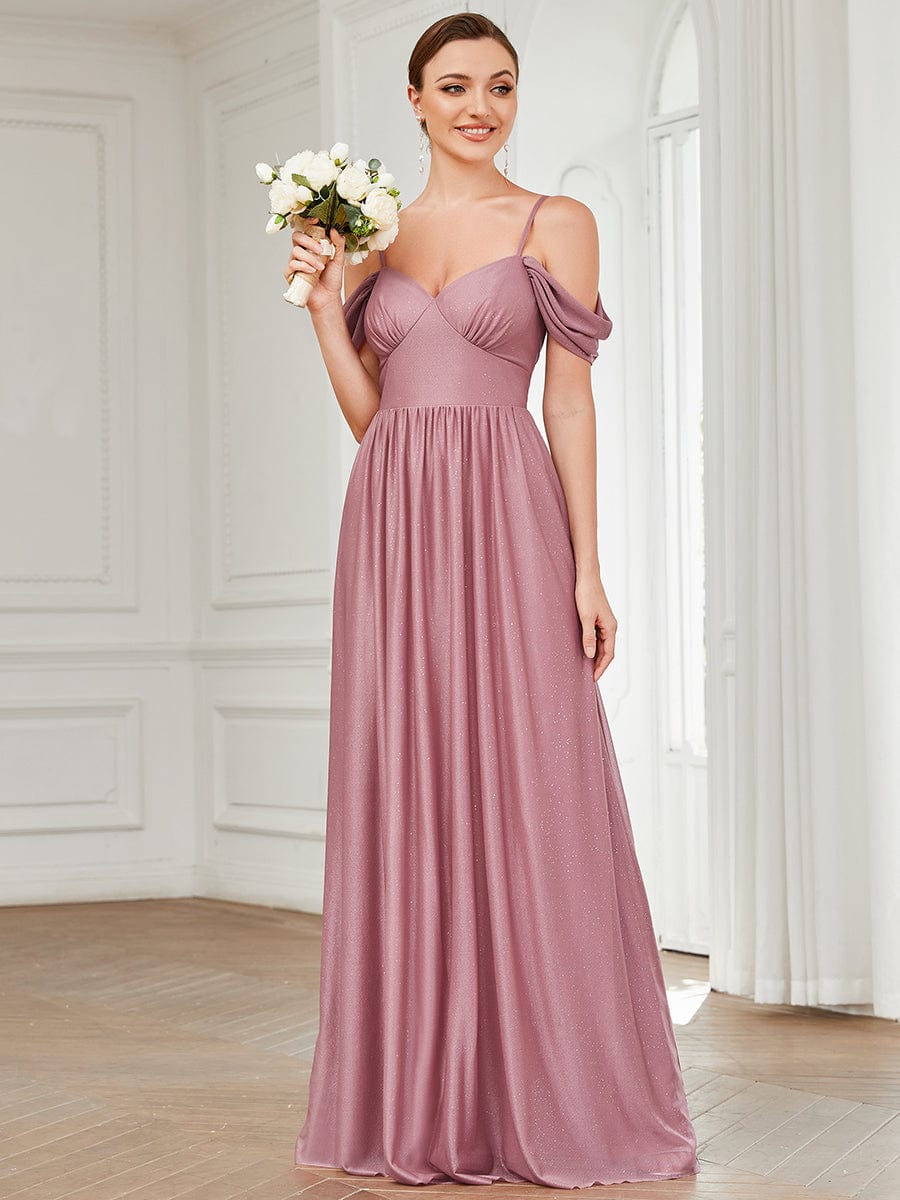 Weitese Draped Sleeve Cold Shoulder Sweetheart Bridesmaid Dress