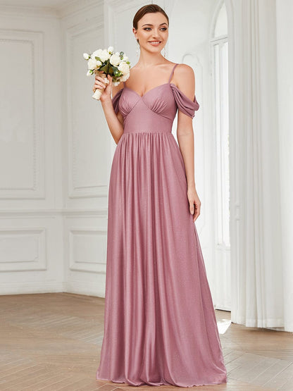 Weitese Draped Sleeve Cold Shoulder Sweetheart Bridesmaid Dress