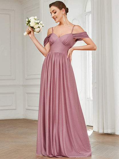 Weitese Draped Sleeve Cold Shoulder Sweetheart Bridesmaid Dress