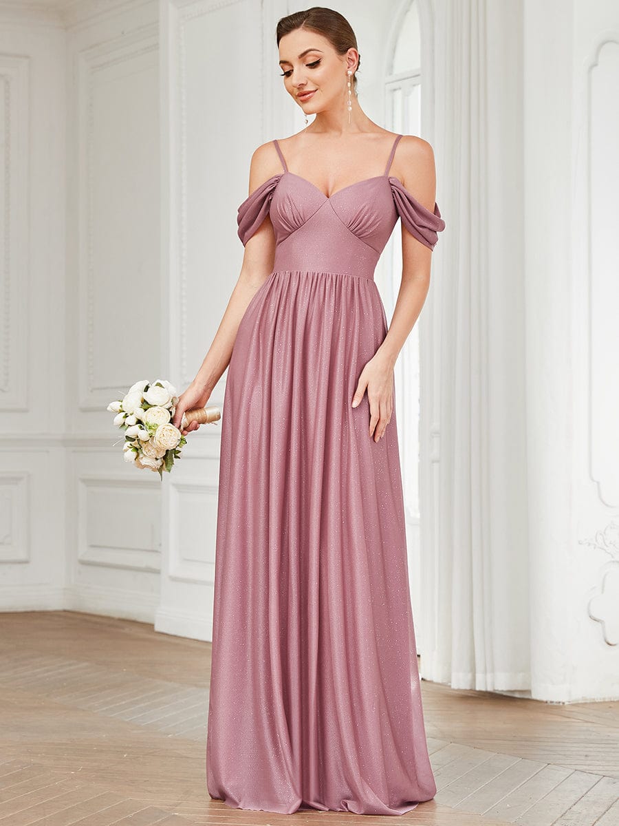 Weitese Draped Sleeve Cold Shoulder Sweetheart Bridesmaid Dress