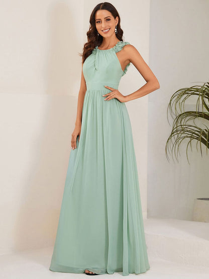 Weitese Floral Applique Sleeveless Pleated Chiffon Bridesmaid Dress