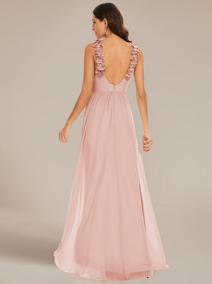 Weitese Floral Applique Sleeveless Pleated Chiffon Bridesmaid Dress