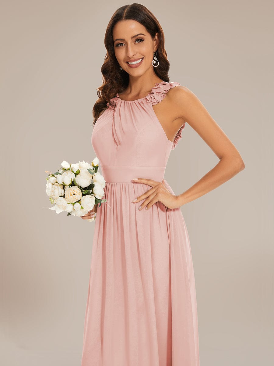 Weitese Floral Applique Sleeveless Pleated Chiffon Bridesmaid Dress