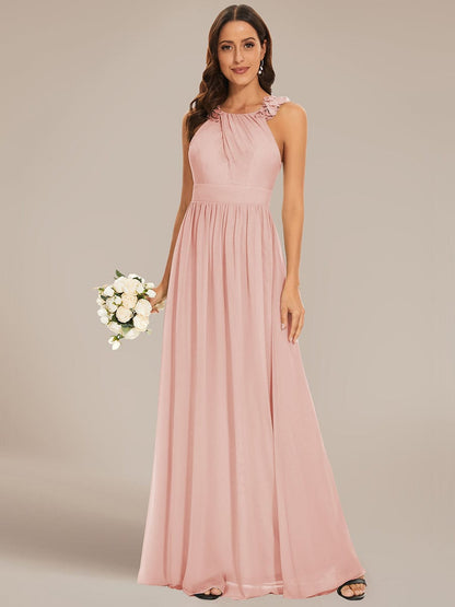 Weitese Floral Applique Sleeveless Pleated Chiffon Bridesmaid Dress