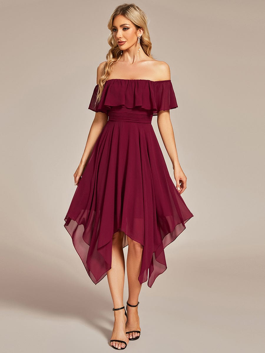 Weitese Chiffon Flowy Off-The-Shoulder Bridesmaid Asymmetrical Dress