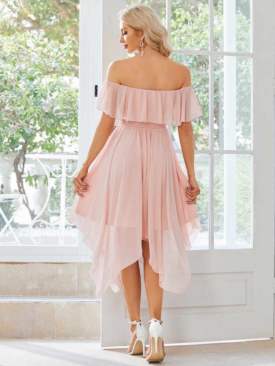 Weitese Chiffon Flowy Off-The-Shoulder Bridesmaid Asymmetrical Dress