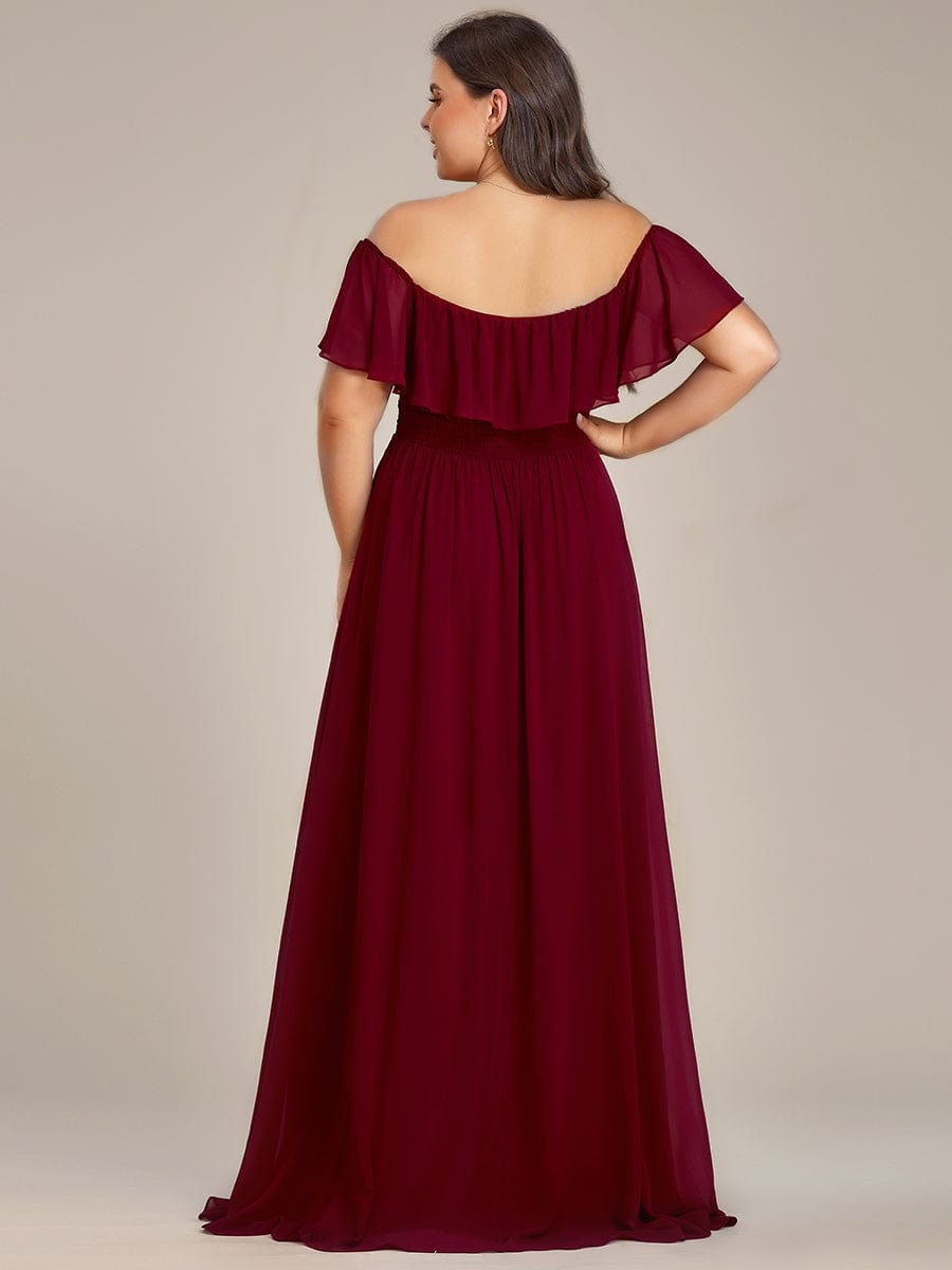 Weitese Plus Size Flowy Chiffon High-Low Off The Shoulder Bridesmaid Dress