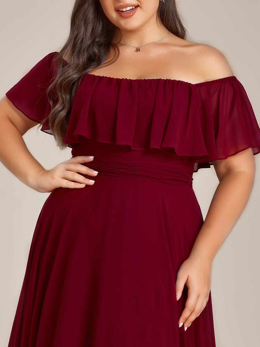 Weitese Plus Size Flowy Chiffon High-Low Off The Shoulder Bridesmaid Dress