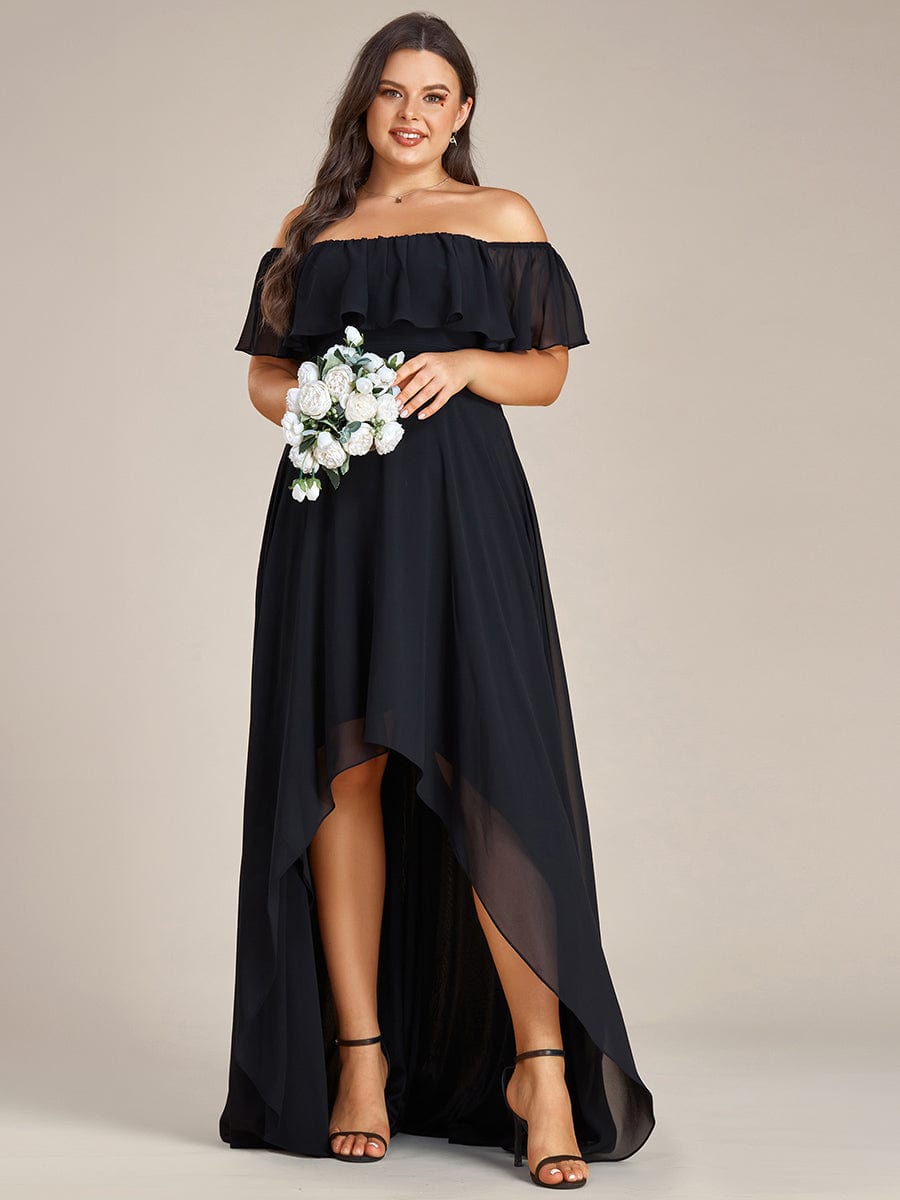 Weitese Plus Size Flowy Chiffon High-Low Off The Shoulder Bridesmaid Dress