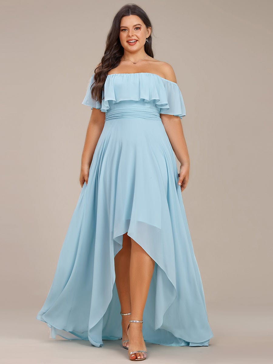 Weitese Plus Size Flowy Chiffon High-Low Off The Shoulder Bridesmaid Dress