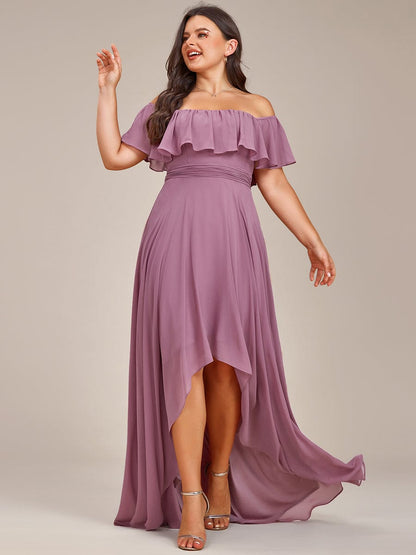 Weitese Plus Size Flowy Chiffon High-Low Off The Shoulder Bridesmaid Dress