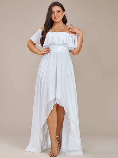 Weitese Plus Size Flowy Chiffon High-Low Off The Shoulder Bridesmaid Dress