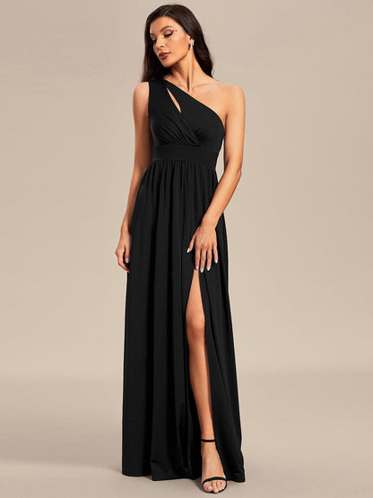 Weitese One Shoulder High Front Slit Hollow Out Neckline Bridesmaid Dress