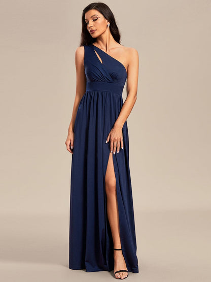 Weitese One Shoulder High Front Slit Hollow Out Neckline Bridesmaid Dress