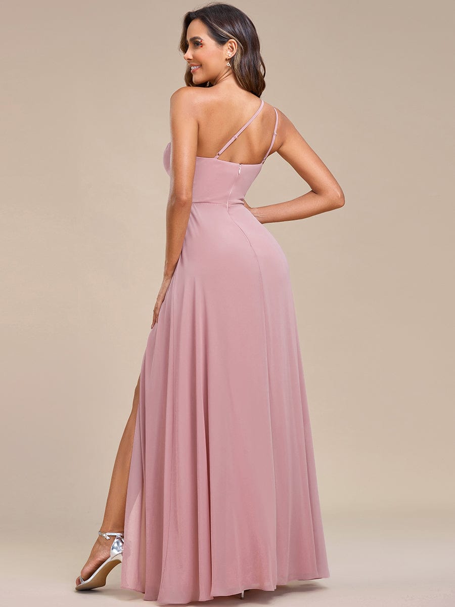 Weitese Waist Applique One-Shoulder A-Line Bridesmaid Dress with High Slit